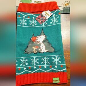 Peanuts Festive Green and Red Snoopy Dog Sweater, New With Tags